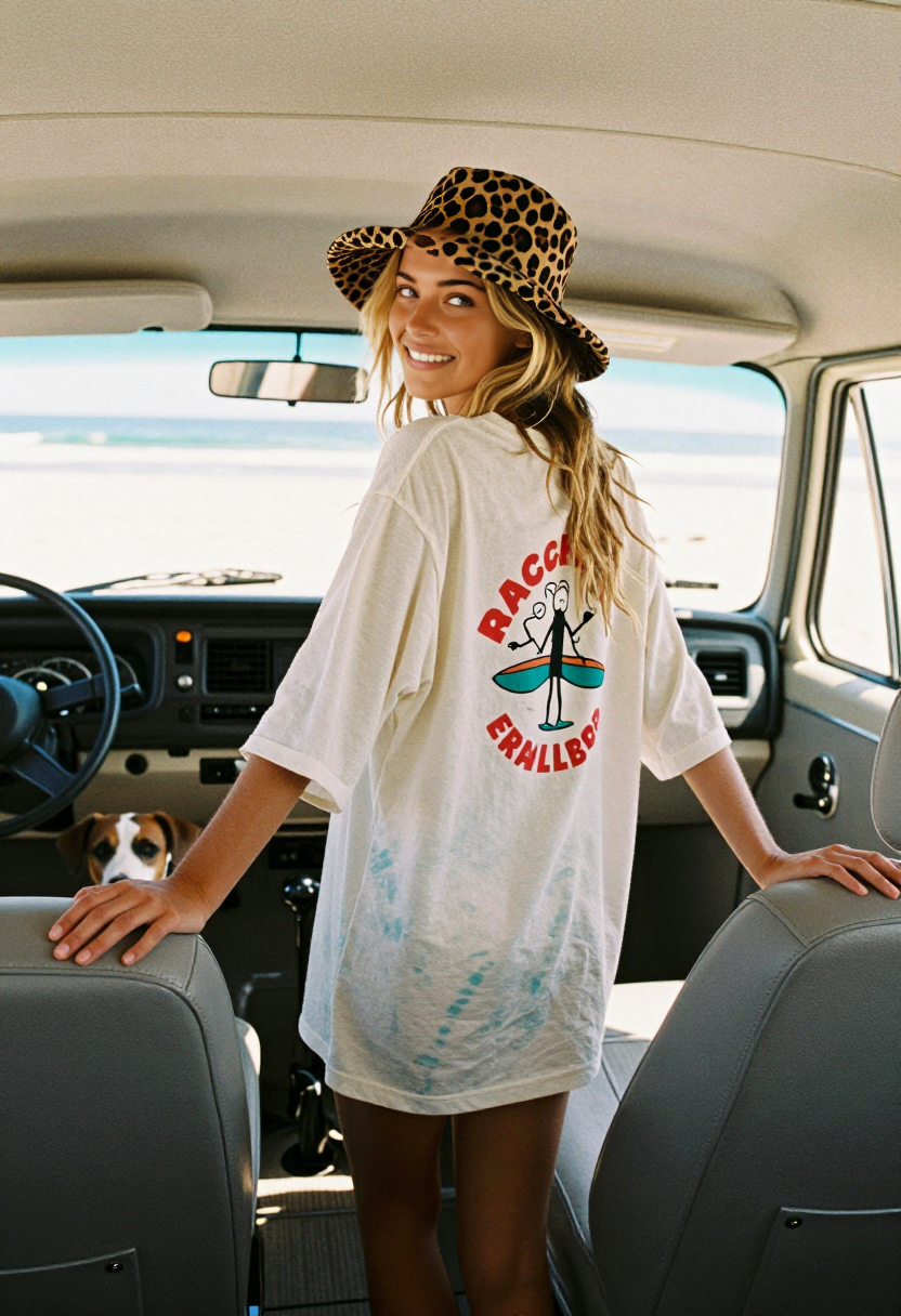 Leopard Print Bucket Hat And White Tie Dye Oversized Tee