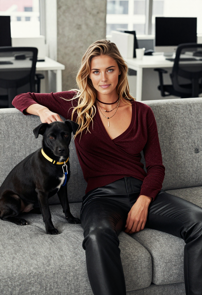 Maroon V Neck Sweater With Black Leather Pants