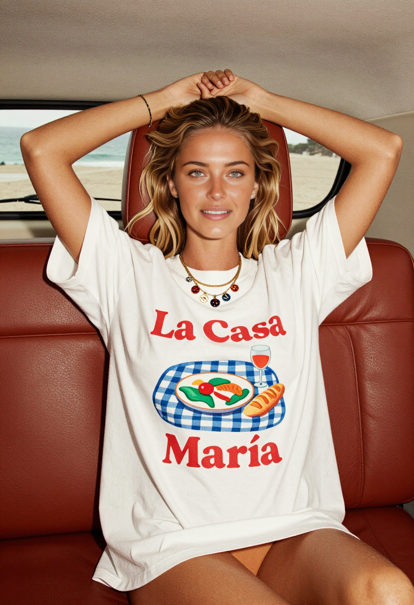 hv-victoria seier-city girl diaries-White Graphic Tee And Brown Leather Seat